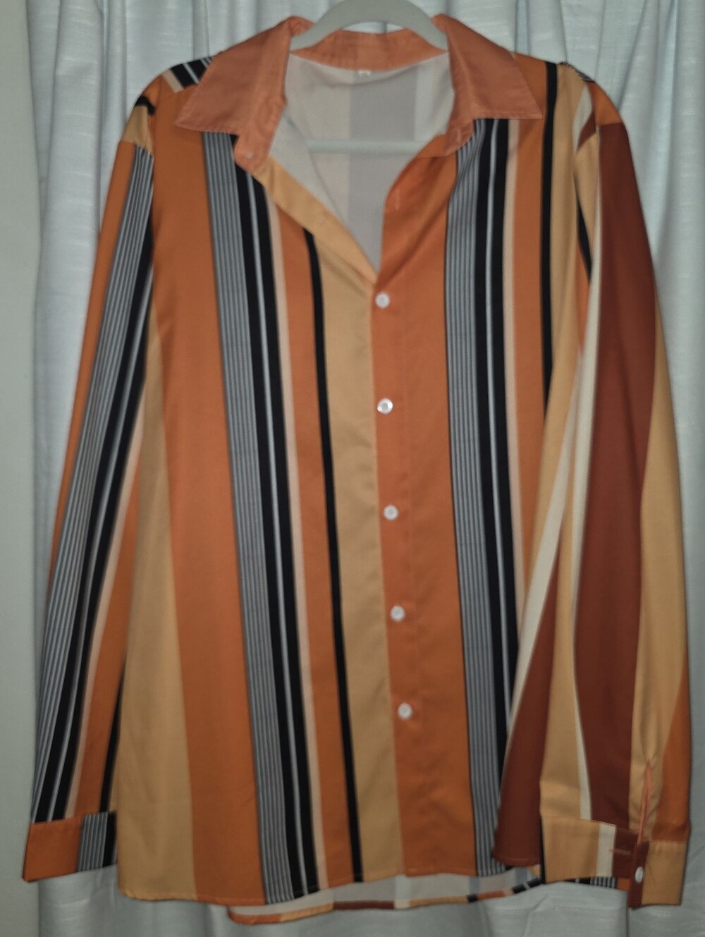 Mens 2XL Orange Multi-Stripe Button-Up Shirt